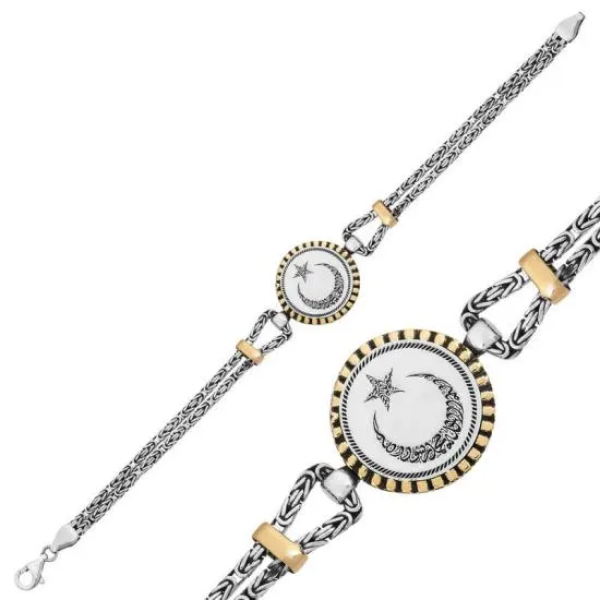 Gümüş Ay Yıldız Erkek Bileklik – Vatan Sevgisi | 925 Ayar | 2,2 cm 2,3 cm 21 cm 19 gr