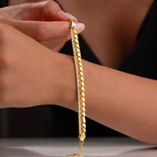 Gümüş Gold Pullu Su Yolu Kadın Bileklik