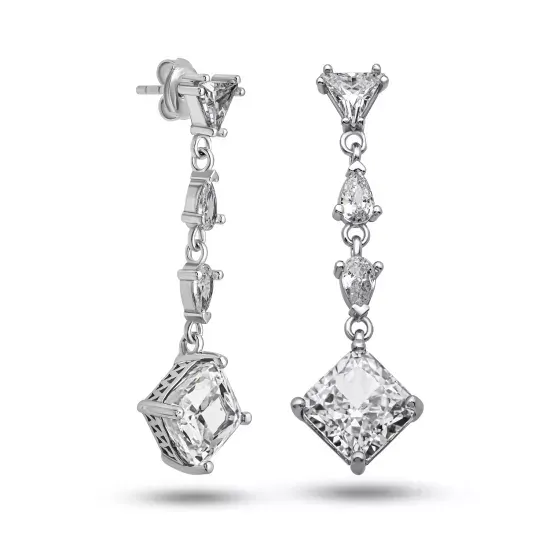 Gümüş Ice Cut Zirkon Taşlı Işıltılı Kadın Küpe