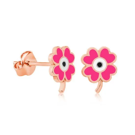 ​Gümüş Fosforlu Pembe Yonca Küpe