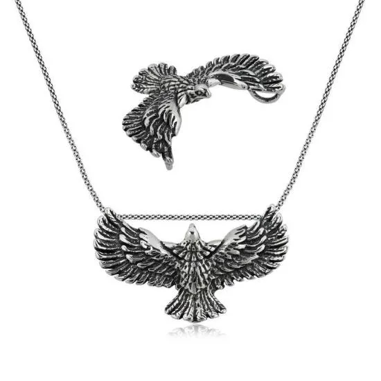 Gümüş Kartal Erkek Kolye – Gücün Simgesi | 925 Ayar | 3,5 cm 2,3 cm 14 gr 55 cm