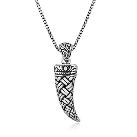 Gümüş Fil Dişi Erkek Kolye – Uğur ve Bilgelik | 0,6 cm 3,5 cm 11,7 gr 55 cm