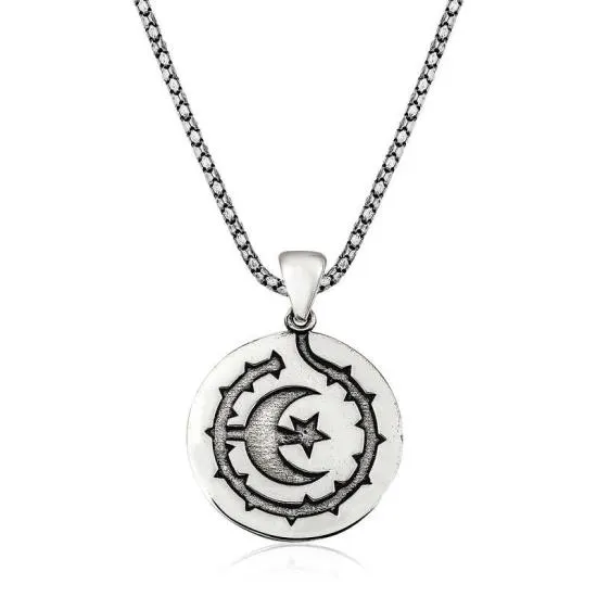 Gümüş Ay Yıldız Erkek Kolye – Vatan Sevgisi | 925 Ayar | 2,3 cm 2,3 cm 11 gr 55 cm