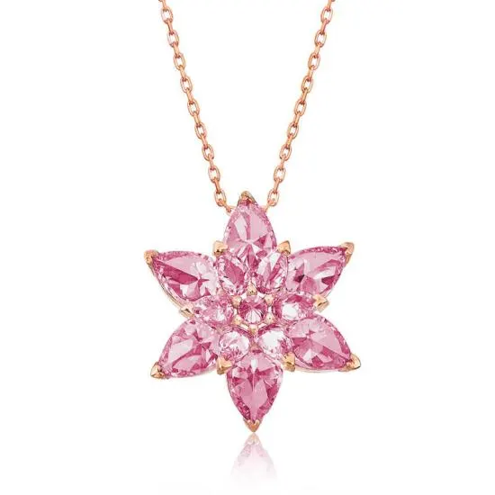 Gümüş Rose Pembe Lotus Çiçeği Kolye