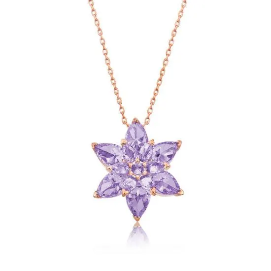 Gümüş Rose Lila Lotus Çiçeği Kolye