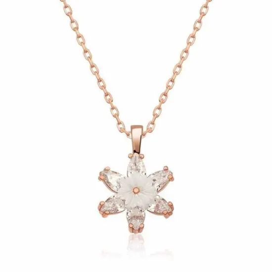 Gümüş Rose Beyaz Lotus Çiçeği Kolye