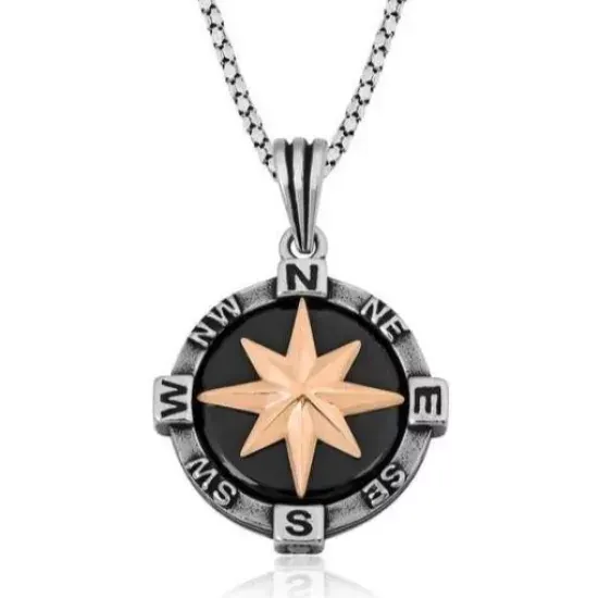 Gümüş Pusula Kolye – Günlük Şıklık | 925 Ayar | 2,2 cm 3,1 cm 11 gr 55 cm