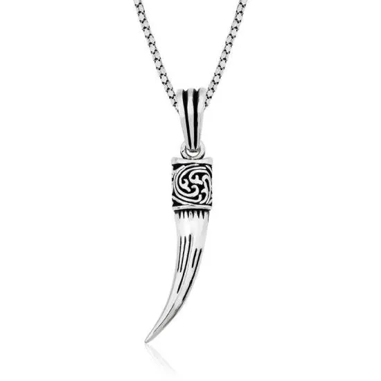 Gümüş Fil Dişi Kolye – Uğur ve Bilgelik | 0,4 cm 4,3 cm 10 gr 55 cm