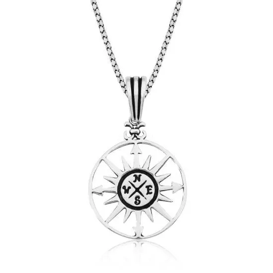 Gümüş Pusula Kolye – Günlük Şıklık | 925 Ayar | 2,3 cm 3,9 cm 10 gr 55 cm