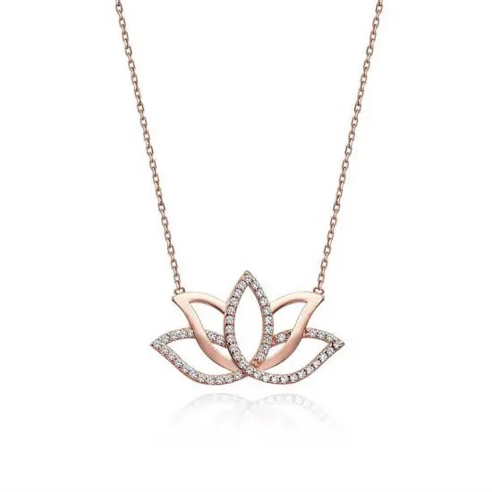 Gümüş Rose Lotus Çiçeği Kolye