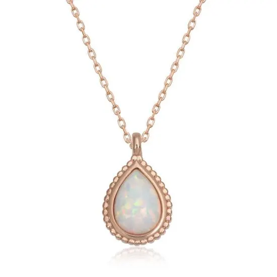 Gümüş Rose Damla Beyaz Opal Taşlı Kadın Kolye