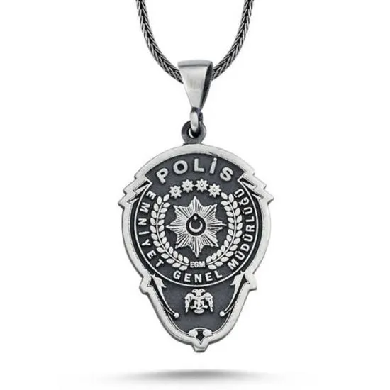 Gümüş Emniyet Teşkilatı Polis Armalı Kolye – Günlük Şıklık | 925 Ayar | 2,1 cm 4 cm 11,2 gr 55 cm