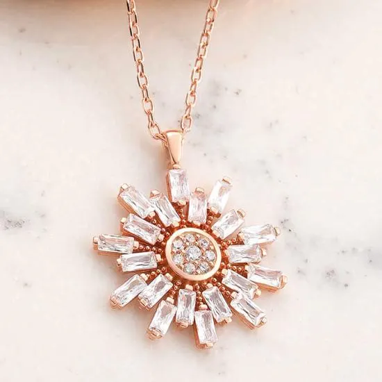 Gümüş Rose Baget Taşlı Kar Tanesi Kadın Kolye
