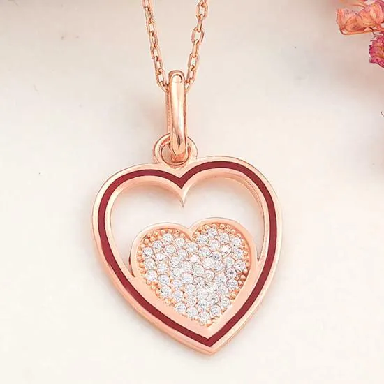 Gümüş Rose Kalp Kadın Kolye