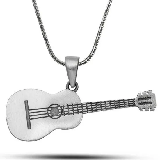 Gümüş Gitar Kolye – Günlük Şıklık | 925 Ayar | 4,5 cm 1,6 cm 11,2 gr 55 cm