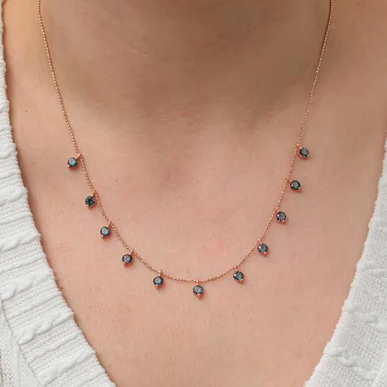 Gümüş Mistik Topaz Taşlı Rose Şans Kadın Kolye