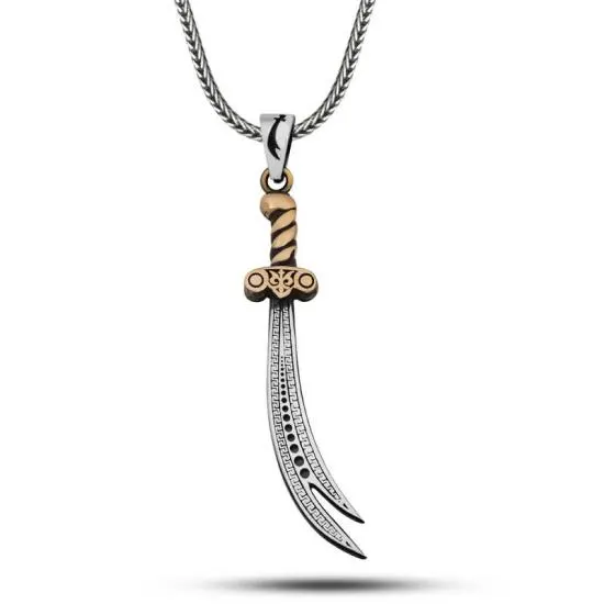 Gümüş Desenli Zülfikar Kılıcı Erkek Kolye – Yiğitliğin Simgesi | 1 cm 6 cm 55 cm 12 gr