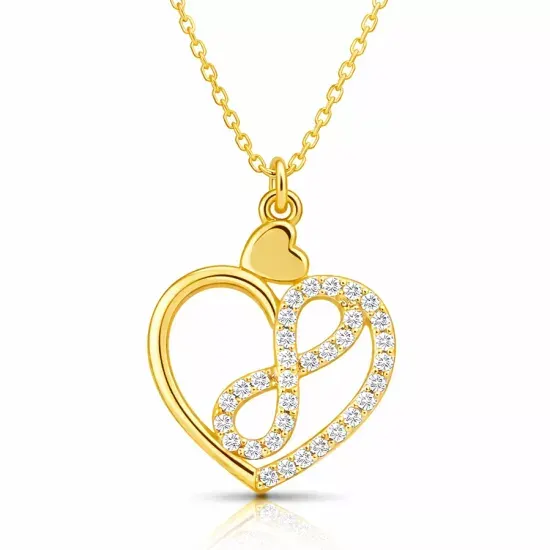 Gümüş Gold Kalp İçinde Sonsuzluk Kadın Kolye