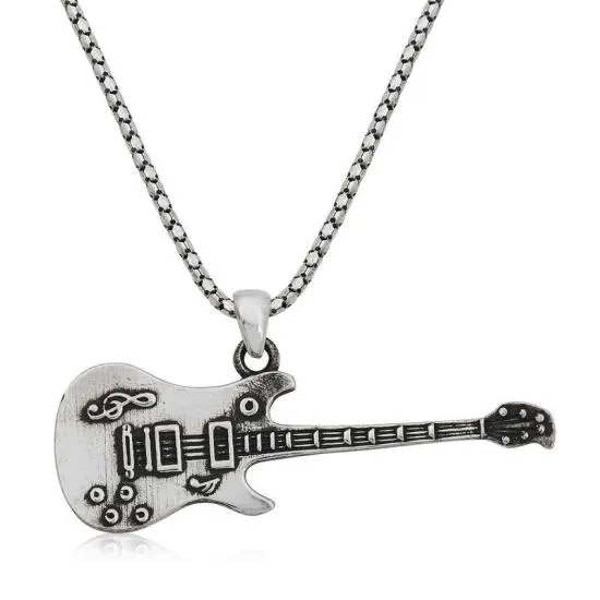 Gümüş Elektro Gitar Erkek Kolye – Günlük Şıklık | 925 Ayar