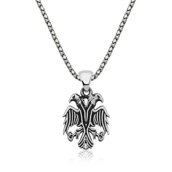 Gümüş Çift Başlı Kartal Erkek Kolye – Gücün Simgesi | 925 Ayar | 1,7 cm 2,3 cm 9 gr