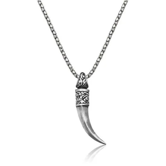 Gümüş Fil Dişi Erkek Kolye – Uğur ve Bilgelik | 0,6 cm 3,5 cm 10,5 gr