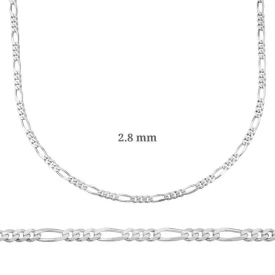 2.8 mm Gümüş Figaro Zincir - 0.80 mikron
