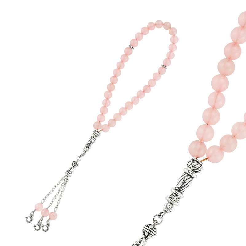 Doğaltaş Metal Püsküllü Pembe Kuvars Tesbih – Koleksiyonluk