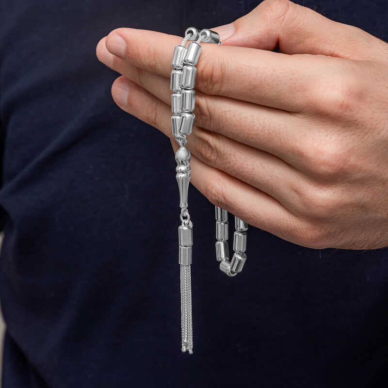 Gümüş Kapsül Kesim Erkek Tesbih – Koleksiyonluk | 0,8 cm 1 cm 26 cm 28,2 gr
