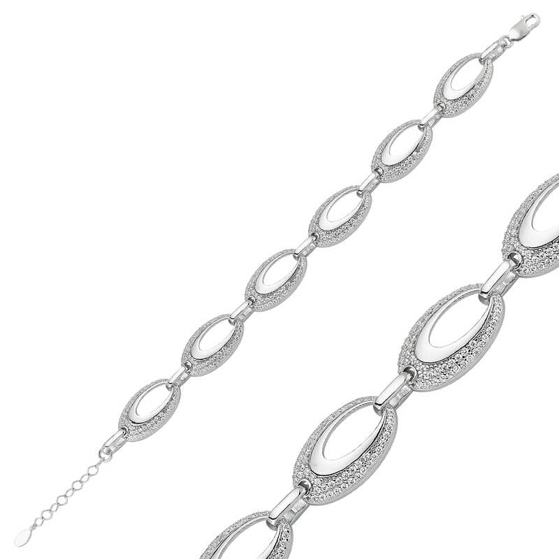 Gümüş Taşlı Oval Bayan Bileklik – Bilekte Işıltı | 925 Ayar | 17 gr