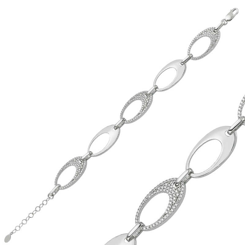 Gümüş Taşlı Oval Bayan Bileklik – Bilekte Işıltı | 925 Ayar | 14 gr