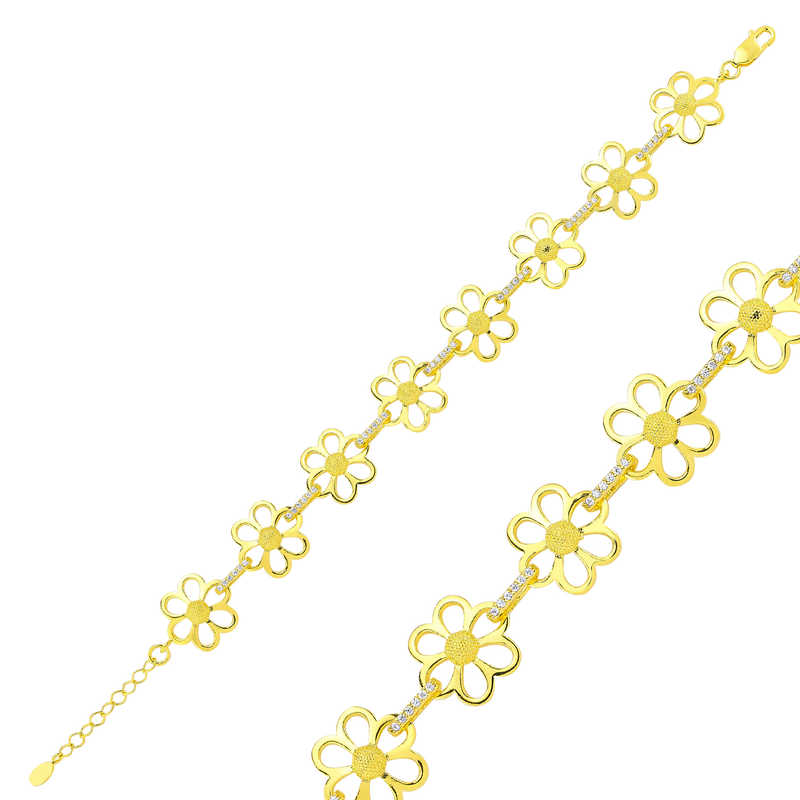 Gümüş Gold Sarı Papatya Bayan Bileklik – Saflığın Çiçeği | 925 Ayar