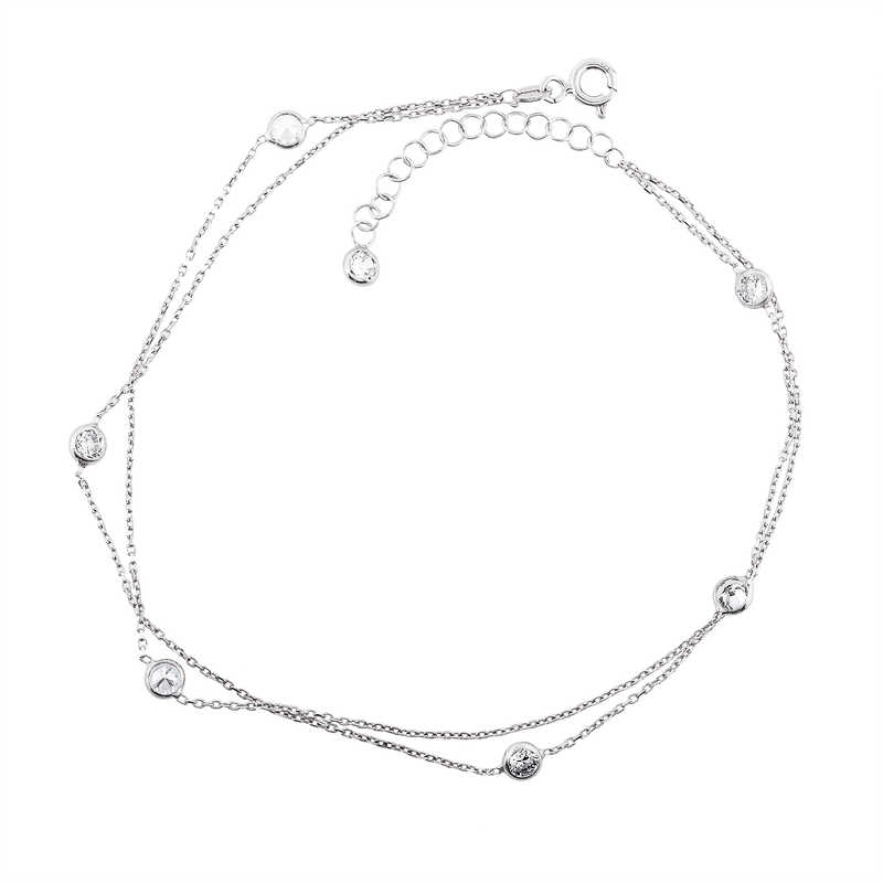Gümüş Çift Zincirli Beyaz Taşlı Halhal – Yaz Işıltısı | 0,5 cm 0,5 cm 2,75 gr 25 cm