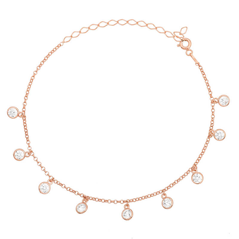 Gümüş Rose Zincirli Taşlı Halhal – Yaz Işıltısı