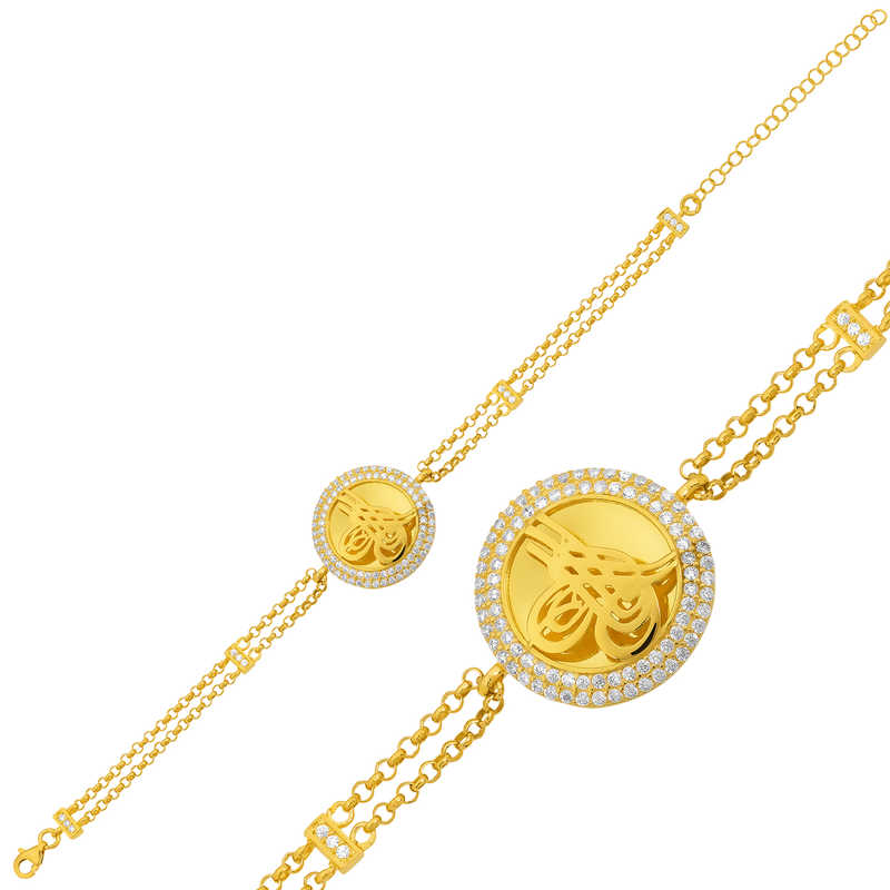 Gümüş Gold Tuğralı Bayan Bileklik-Gümüş