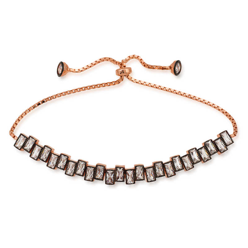 Gümüş Rose Baget Taşlı Asansör Bileklik – Her Bileğe Uyar | 925 Ayar | 8,5 cm 12 gr