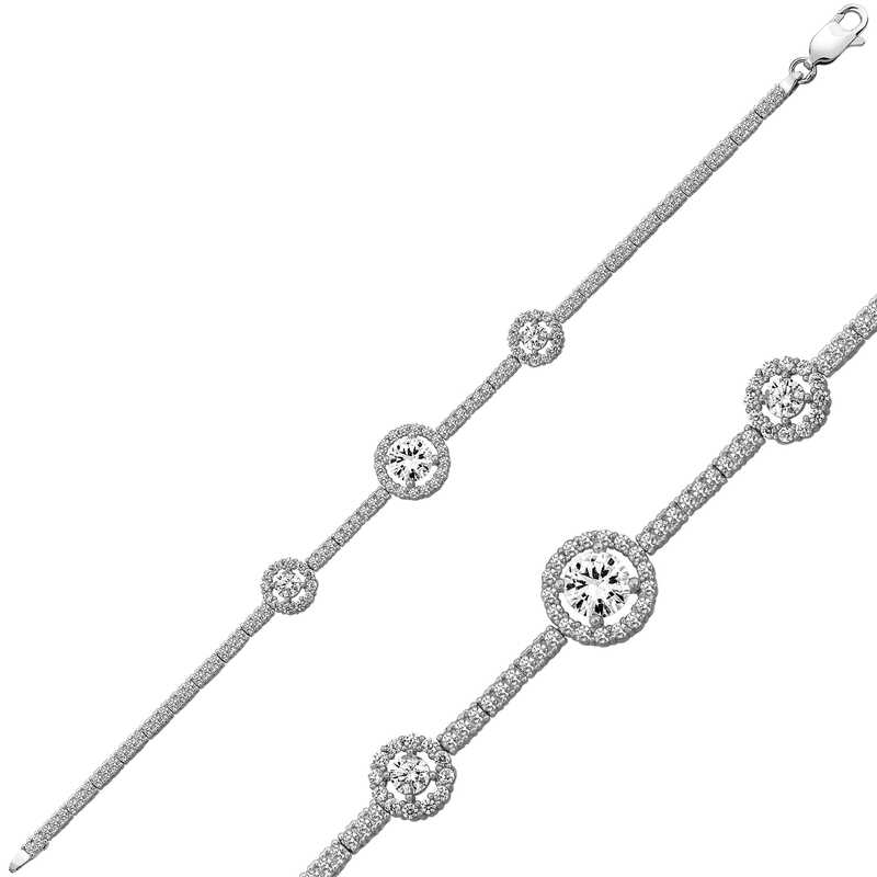 Gümüş Üç Taşlı Su Yolu Bayan Bileklik – Kesintisiz Işıltı | 925 Ayar | 1 cm 17 cm 5,8 gr