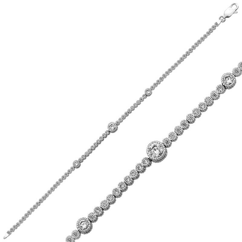Gümüş Üç Taşlı Su Yolu Bayan Bileklik – Kesintisiz Işıltı | 925 Ayar | 0,5 mm 18 cm 9,1 gr