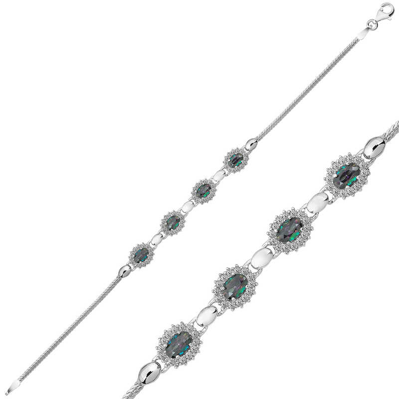 Gümüş Mistik Topaz Taşlı Bileklik – Bilekte Işıltı | 925 Ayar | 0,8 cm 7 cm 6,56 gr