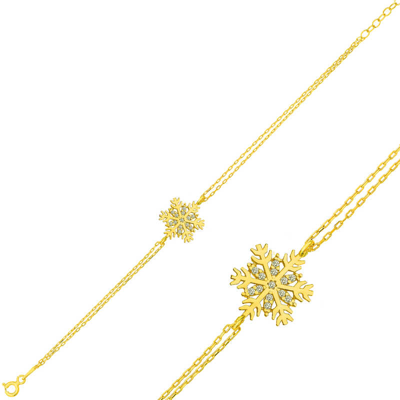 Gümüş Gold Kar Tanesi Bayan Bileklik – Eşi Benzeri Yok | 925 Ayar | 1,5 cm 1,5 cm 2 gr 19 cm