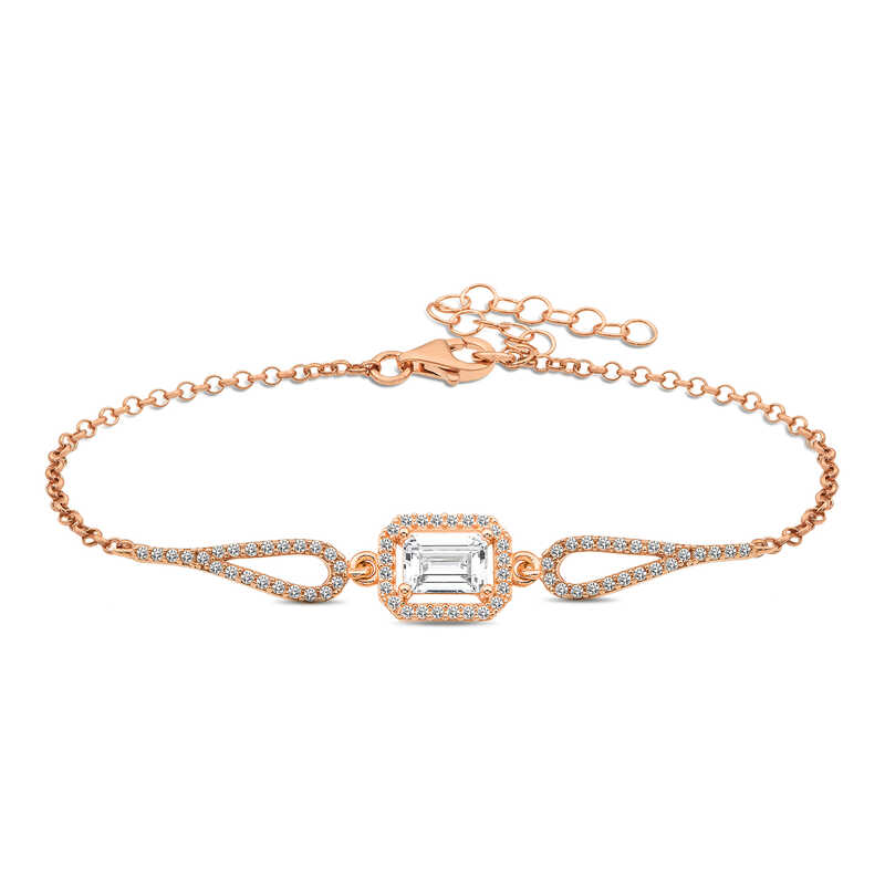 Gümüş Rose Dikdörtgen Baget Bileklik – Bilekte Işıltı | 925 Ayar | 0,9 cm 5,5 cm 4 gr