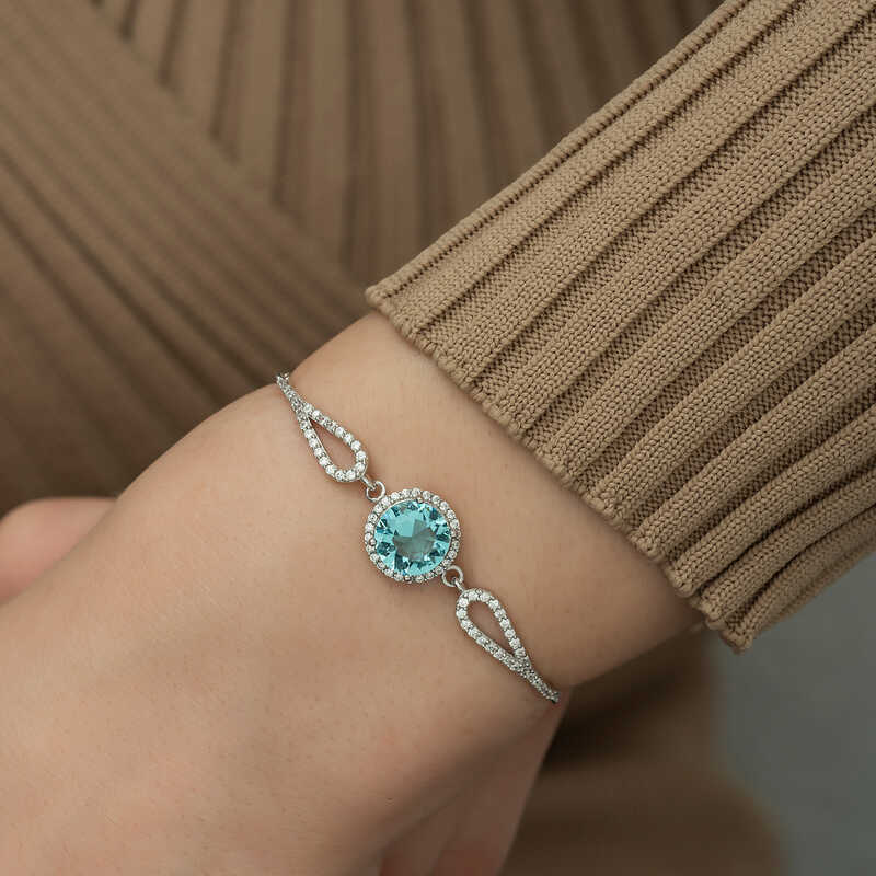 Gümüş Aquamarine Bayan Bileklik – Bilekte Işıltı | 925 Ayar