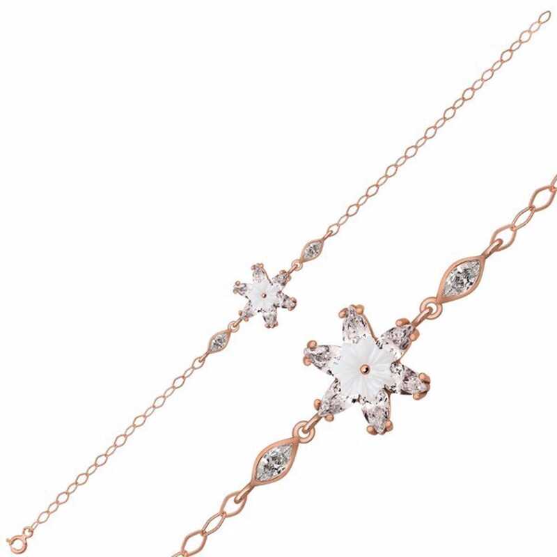 Gümüş Rose Beyaz Lotus Çiçeği Bileklik – Arınmanın Simgesi | 925 Ayar