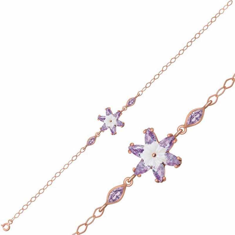 Gümüş Rose Lila Lotus Çiçeği Bileklik – Arınmanın Simgesi | 925 Ayar