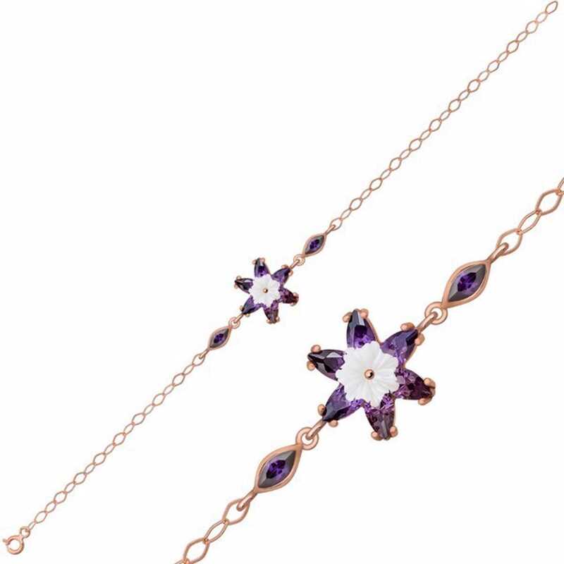 Gümüş Rose Mor Lotus Çiçeği Bileklik – Arınmanın Simgesi | 925 Ayar