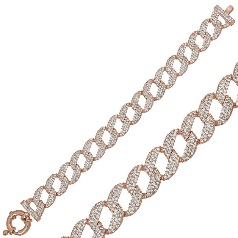 Gümüş Rose Taşlı Gurmet Bayan Bileklik – Bilekte Işıltı | 925 Ayar | 1,2 cm 1,4 cm 17,5 cm 20,21 gr