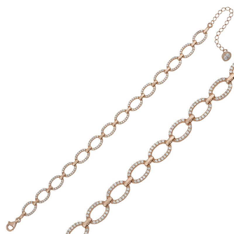 Gümüş Rose Oval Taşlı Bayan Bileklik – Bilekte Işıltı | 925 Ayar | 0,7 cm 1 cm 23 cm 8,05 gr