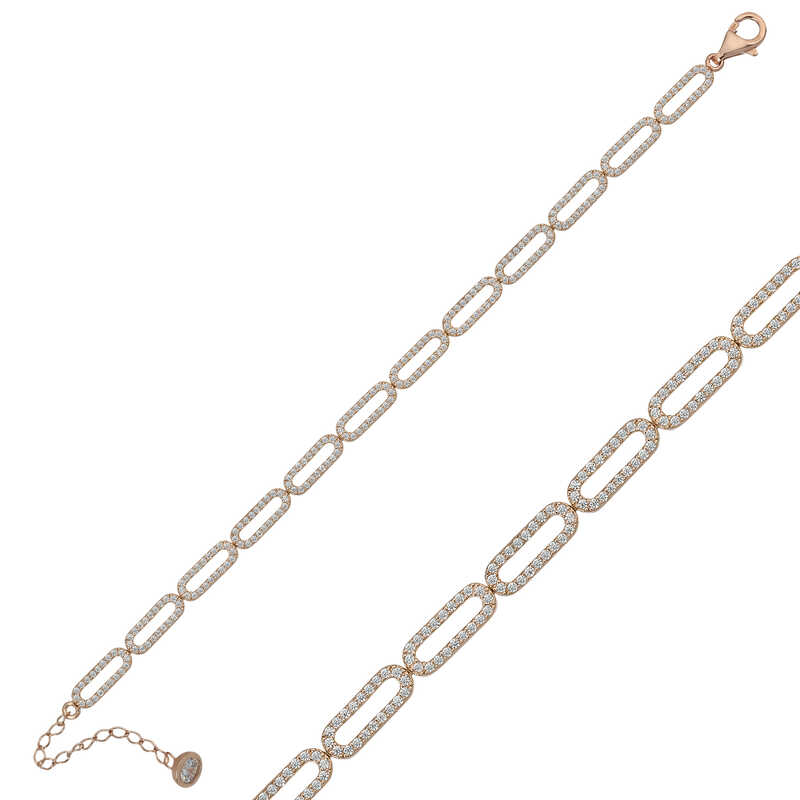 Gümüş Rose Oval Taşlı Bayan Bileklik – Bilekte Işıltı | 925 Ayar | 0,5 cm 1,3 cm 21 cm 7,86 gr