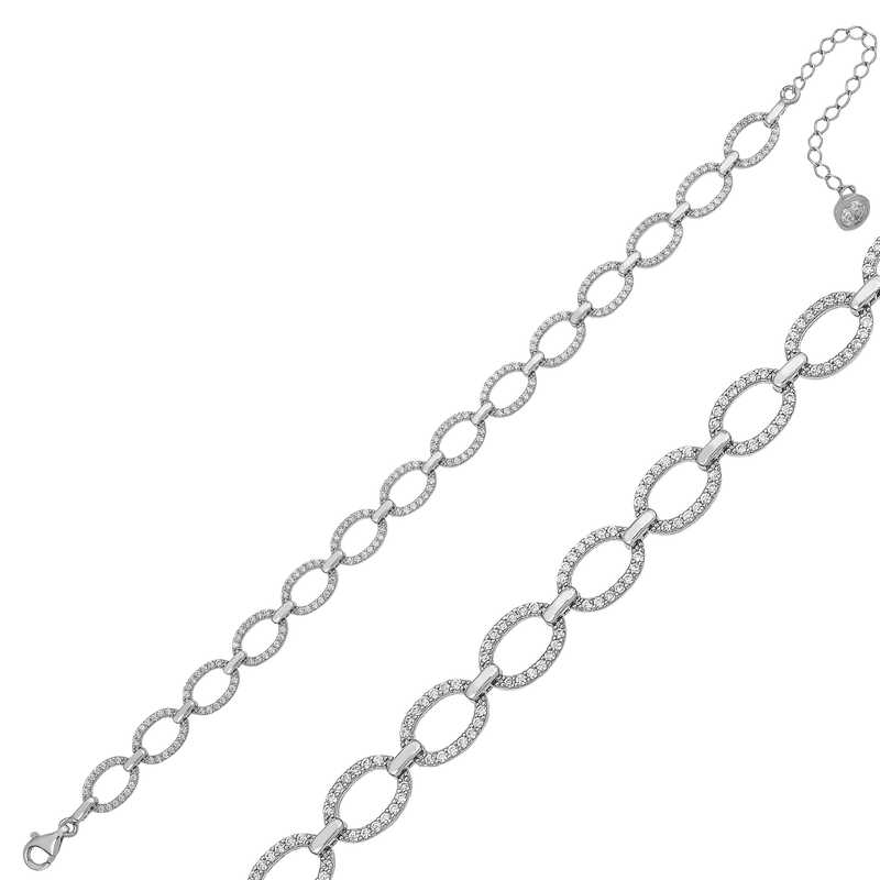 Gümüş Oval Taşlı Bayan Bileklik – Bilekte Işıltı | 925 Ayar | 0,7 cm 1 cm 23 cm 8,05 gr