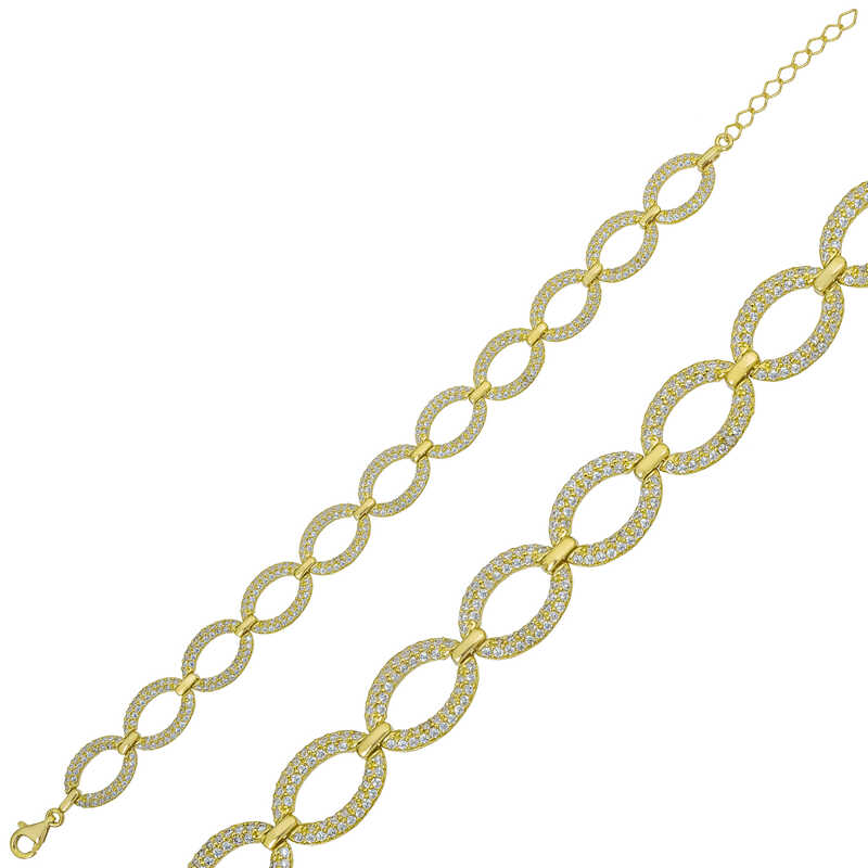 Gümüş Gold Oval Taşlı Bayan Bileklik – Bilekte Işıltı | 925 Ayar | 1 cm 1,3 cm 20,5 cm 9,34 gr