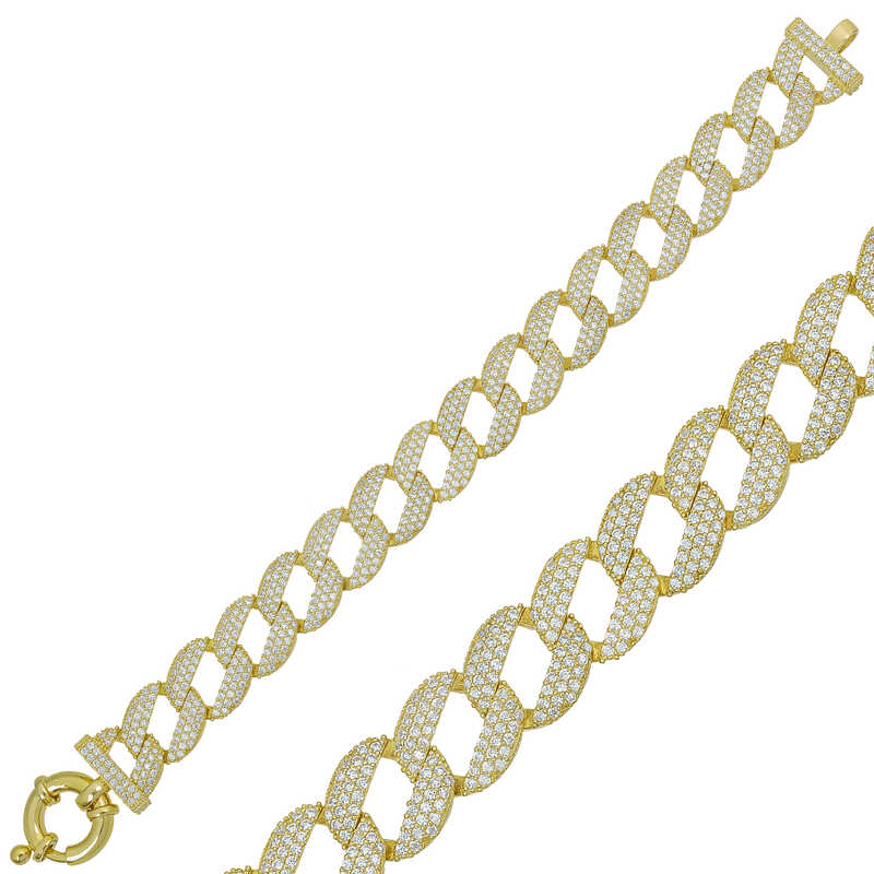 Gümüş Gold Taşlı Gurmet Bayan Bileklik – Bilekte Işıltı | 925 Ayar | 1,2 cm 1,4 cm 17,5 cm 20,21 gr